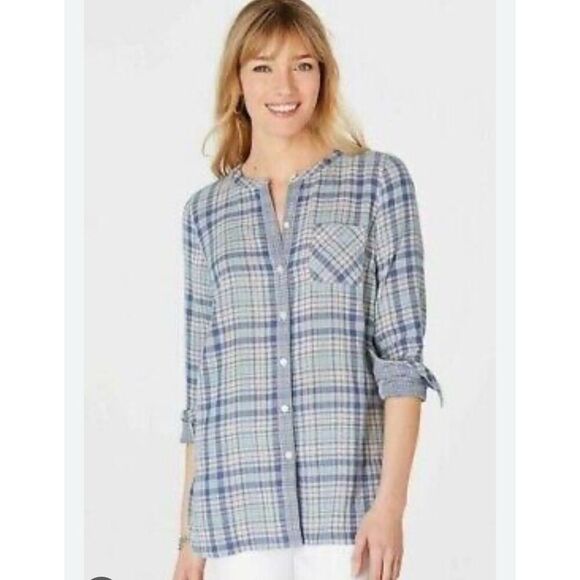 J. Jill ~ S ~ Very Comfortable Plaid Crew-Neck Tunic ~ Seaport Fabric - Picture 1 of 8